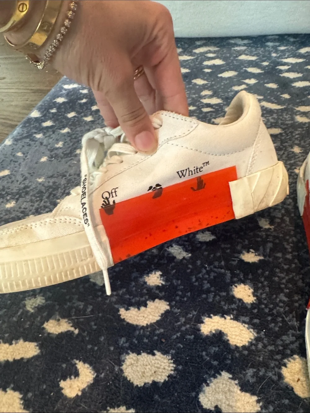 Off-White Virgil Abloh Women’s Cream Canvas Low-Top Sneakers with Black